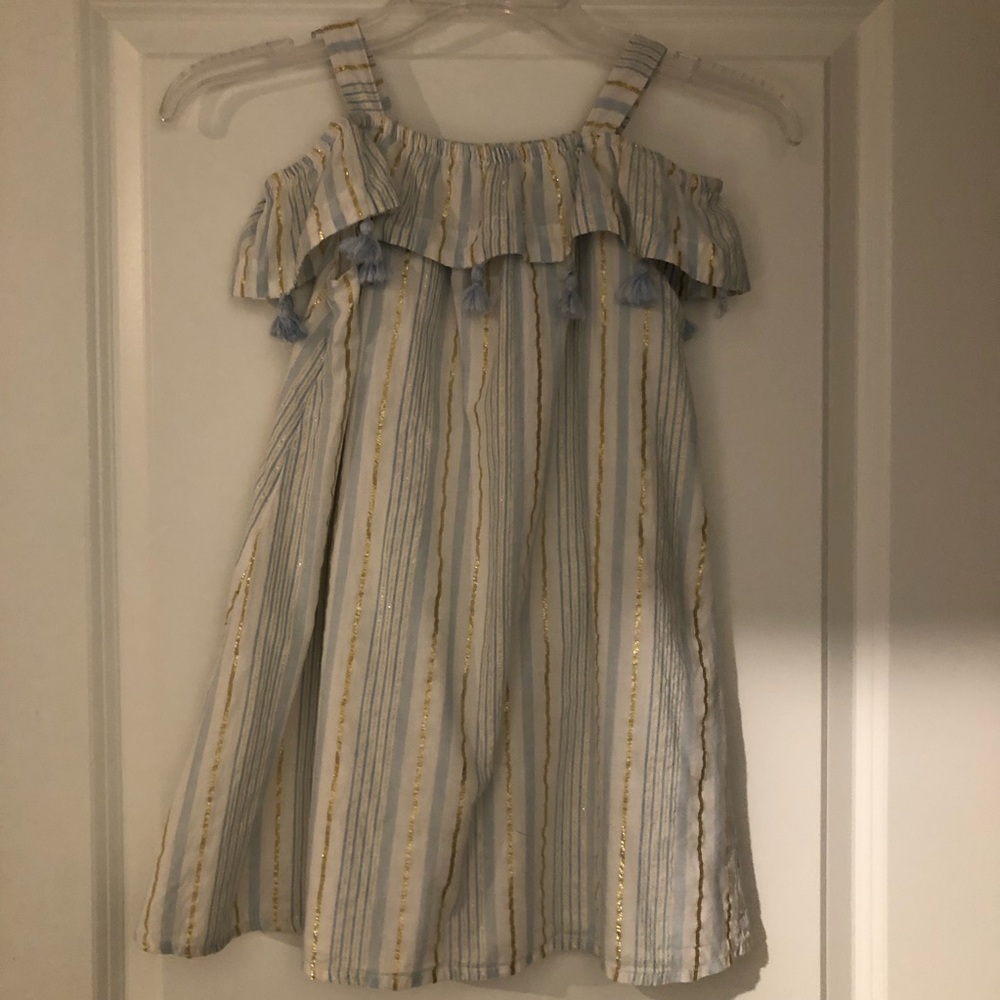 Lulurain Striped Off-Shoulder Dress with Tassels